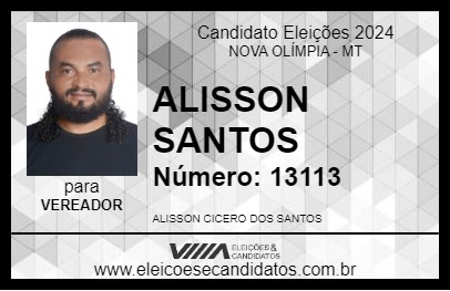 Candidato ALISSON SANTOS 2024 - NOVA OLÍMPIA - Eleições