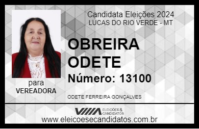 Candidato OBREIRA ODETE 2024 - LUCAS DO RIO VERDE - Eleições