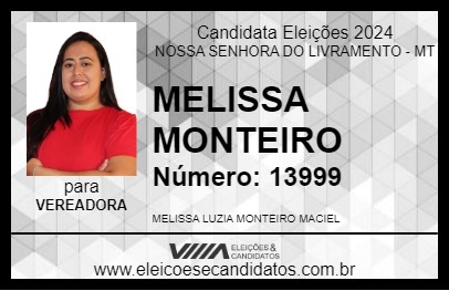 Candidato MELISSA MONTEIRO 2024 - NOSSA SENHORA DO LIVRAMENTO - Eleições