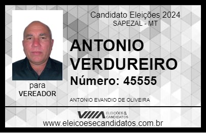 Candidato ANTONIO VERDUREIRO 2024 - SAPEZAL - Eleições