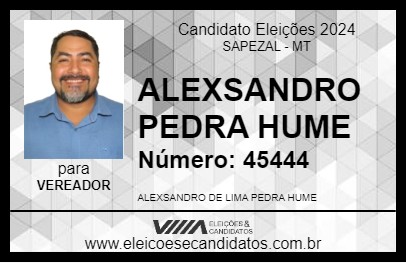 Candidato ALEXSANDRO PEDRA HUME 2024 - SAPEZAL - Eleições