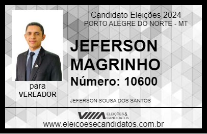 Candidato JEFERSON MAGRINHO 2024 - PORTO ALEGRE DO NORTE - Eleições