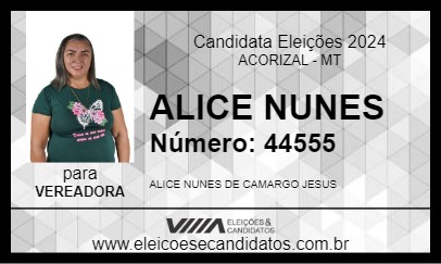 Candidato ALICE NUNES 2024 - ACORIZAL - Eleições