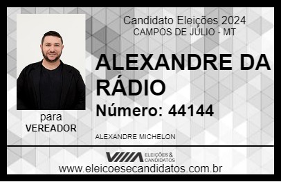 Candidato ALEXANDRE DA RÁDIO 2024 - CAMPOS DE JÚLIO - Eleições