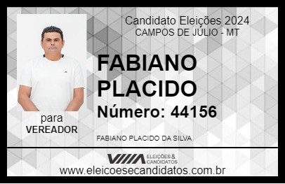 Candidato FABIANO PLACIDO 2024 - CAMPOS DE JÚLIO - Eleições