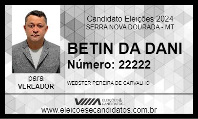 Candidato BETIN DA DANI 2024 - SERRA NOVA DOURADA - Eleições