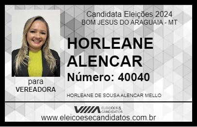 Candidato HORLEANE ALENCAR 2024 - BOM JESUS DO ARAGUAIA - Eleições