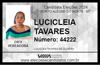 Candidato LUCICLEIA TAVARES 2024 - PORTO ALEGRE DO NORTE - Eleições