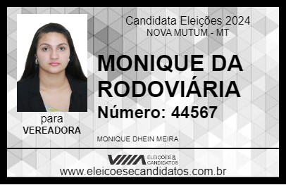 Candidato MONIQUE DA RODOVIÁRIA 2024 - NOVA MUTUM - Eleições