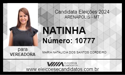 Candidato NATINHA 2024 - ARENÁPOLIS - Eleições