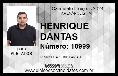 Candidato HENRIQUE DANTAS 2024 - ARENÁPOLIS - Eleições