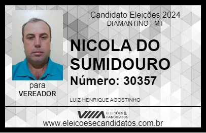 Candidato NICOLA DO SUMIDOURO 2024 - DIAMANTINO - Eleições