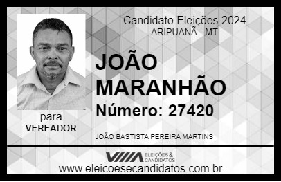 Candidato JOÃO MARANHÃO 2024 - ARIPUANÃ - Eleições