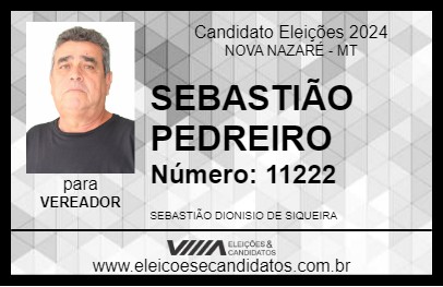 Candidato SEBASTIÃO PEDREIRO 2024 - NOVA NAZARÉ - Eleições