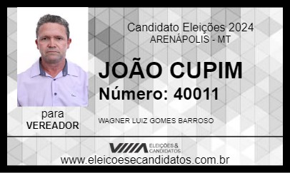 Candidato JOÃO CUPIM 2024 - ARENÁPOLIS - Eleições