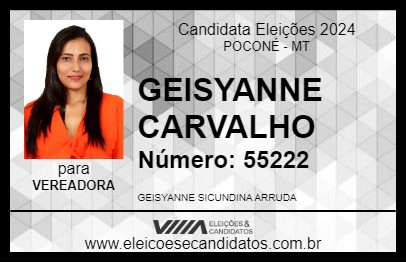 Candidato GEISYANNE CARVALHO 2024 - POCONÉ - Eleições