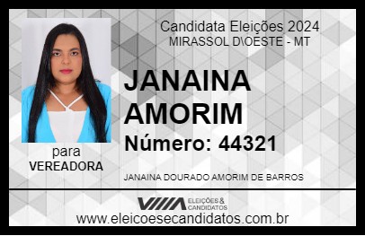 Candidato JANAINA AMORIM 2024 - MIRASSOL D\OESTE - Eleições