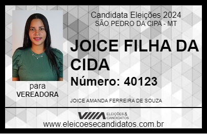 Candidato JOICE FILHA DA CIDA 2024 - SÃO PEDRO DA CIPA - Eleições