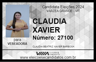 Candidato CLAUDIA XAVIER 2024 - VÁRZEA GRANDE - Eleições