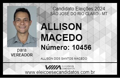 Candidato ALLISON MACEDO 2024 - SÃO JOSÉ DO RIO CLARO - Eleições