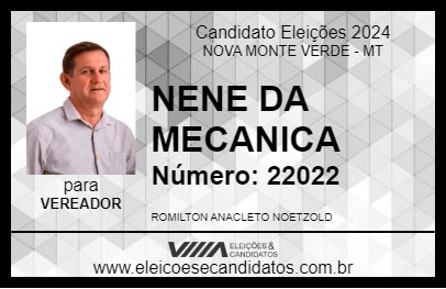 Candidato NENE DA MECANICA 2024 - NOVA MONTE VERDE - Eleições