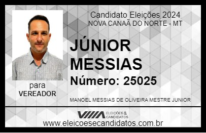 Candidato JÚNIOR MESSIAS 2024 - NOVA CANAÃ DO NORTE - Eleições