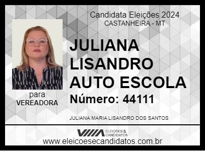 Candidato JULIANA LISANDRO AUTO ESCOLA 2024 - CASTANHEIRA - Eleições