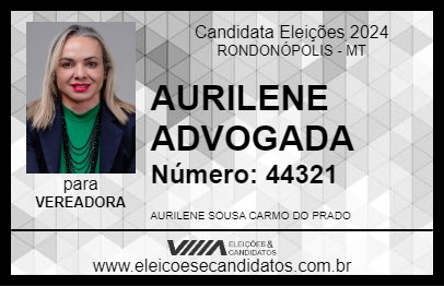 Candidato AURILENE ADVOGADA 2024 - RONDONÓPOLIS - Eleições