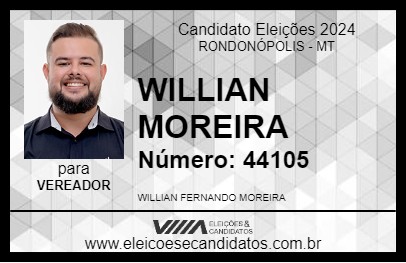 Candidato WILLIAN MOREIRA 2024 - RONDONÓPOLIS - Eleições