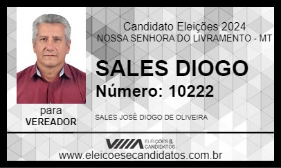 Candidato SALES DIOGO 2024 - NOSSA SENHORA DO LIVRAMENTO - Eleições