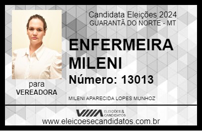 Candidato ENFERMEIRA MILENI 2024 - GUARANTÃ DO NORTE - Eleições