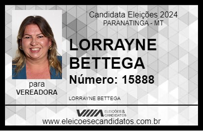 Candidato LORRAYNE BETTEGA 2024 - PARANATINGA - Eleições