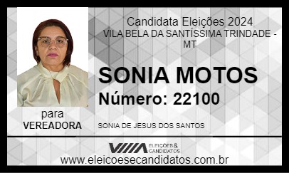 Candidato SONIA MOTOS 2024 - VILA BELA DA SANTÍSSIMA TRINDADE - Eleições