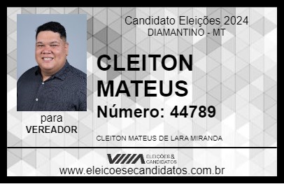 Candidato CLEITON MATEUS 2024 - DIAMANTINO - Eleições