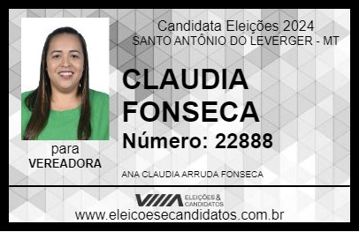 Candidato CLAUDIA  FONSECA 2024 - SANTO ANTÔNIO DO LEVERGER - Eleições