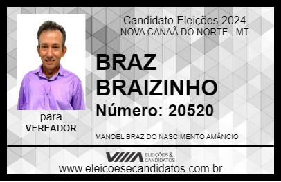 Candidato BRAZ BRAIZINHO 2024 - NOVA CANAÃ DO NORTE - Eleições