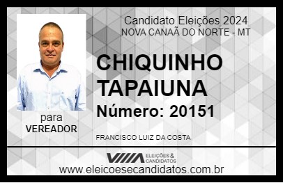 Candidato CHIQUINHO TAPAIUNA 2024 - NOVA CANAÃ DO NORTE - Eleições