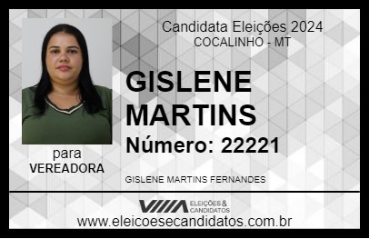 Candidato GISLENE MARTINS 2024 - COCALINHO - Eleições