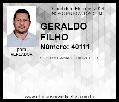 Candidato GERALDO FILHO 2024 - NOVO SANTO ANTÔNIO - Eleições