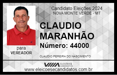 Candidato CLAUDIO MARANHÃO 2024 - NOVA MONTE VERDE - Eleições