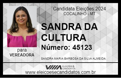 Candidato SANDRA DA CULTURA 2024 - COCALINHO - Eleições