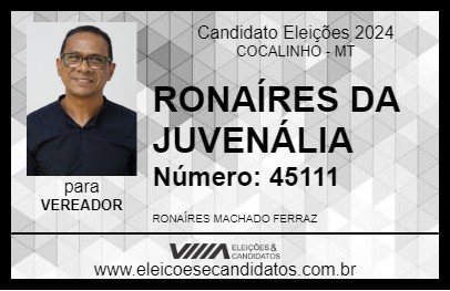 Candidato RONAÍRES DA JUVENÁLIA 2024 - COCALINHO - Eleições