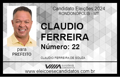 Candidato CLAUDIO FERREIRA 2024 - RONDONÓPOLIS - Eleições