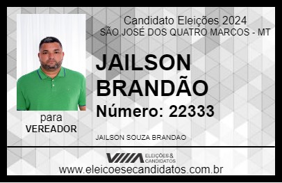 Candidato JAILSON BRANDÃO 2024 - SÃO JOSÉ DOS QUATRO MARCOS - Eleições