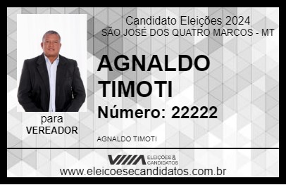 Candidato AGNALDO TIMOTI 2024 - SÃO JOSÉ DOS QUATRO MARCOS - Eleições