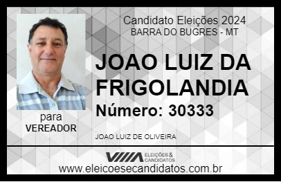 Candidato JOAO LUIZ DA FRIGOLANDIA 2024 - BARRA DO BUGRES - Eleições