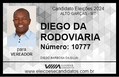 Candidato DIEGO DA RODOVIARIA 2024 - ALTO GARÇAS - Eleições