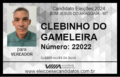 Candidato CLEBINHO DO GAMELEIRA 2024 - BOM JESUS DO ARAGUAIA - Eleições