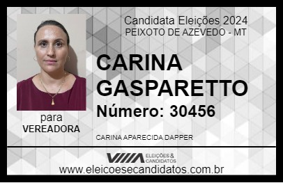 Candidato CARINA GASPARETTO 2024 - PEIXOTO DE AZEVEDO - Eleições