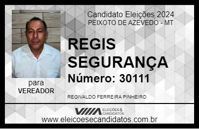 Candidato REGIS SEGURANÇA 2024 - PEIXOTO DE AZEVEDO - Eleições